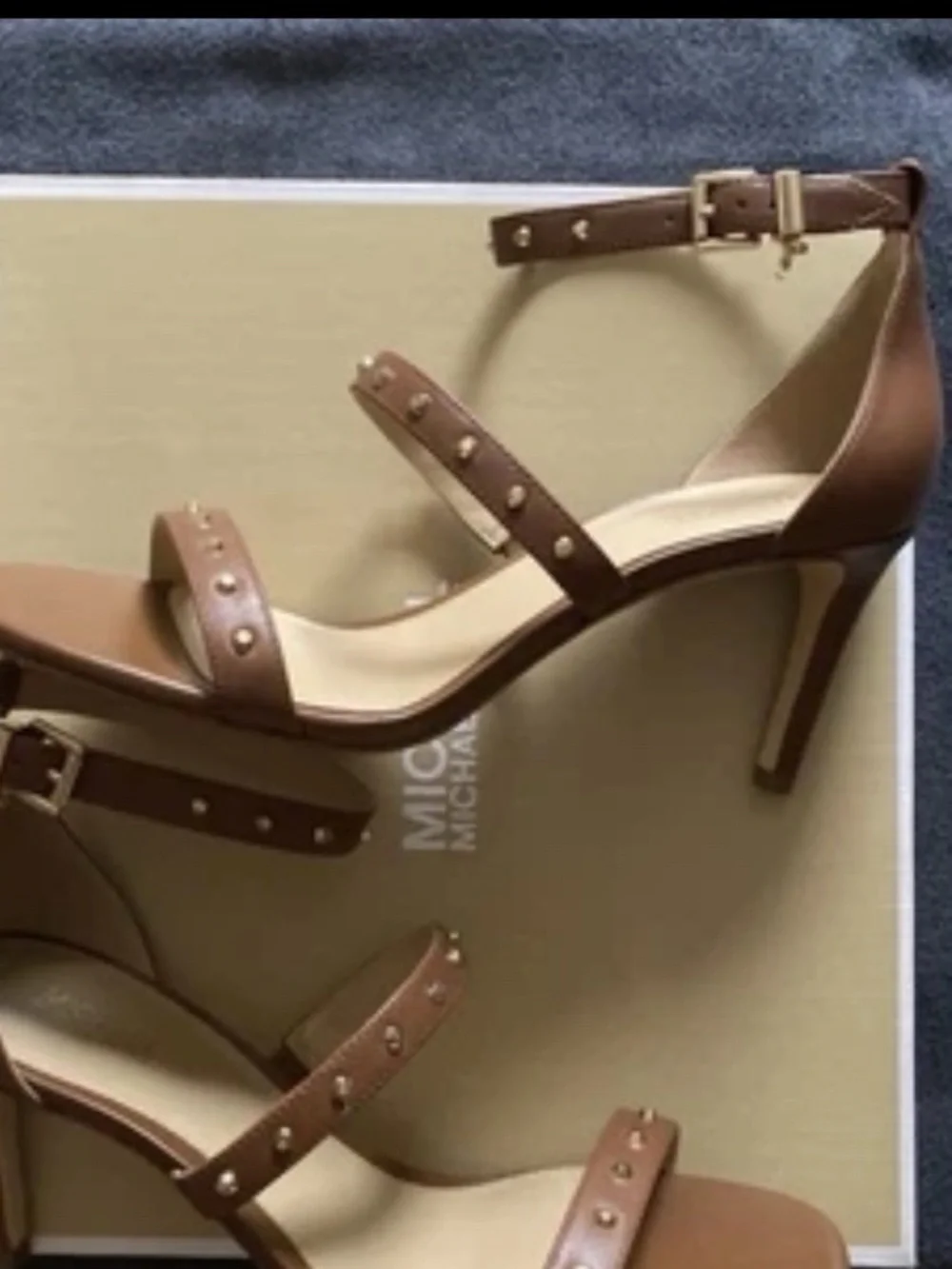 Michael Kors Brown Studded Leather Ankle-Strap Heels